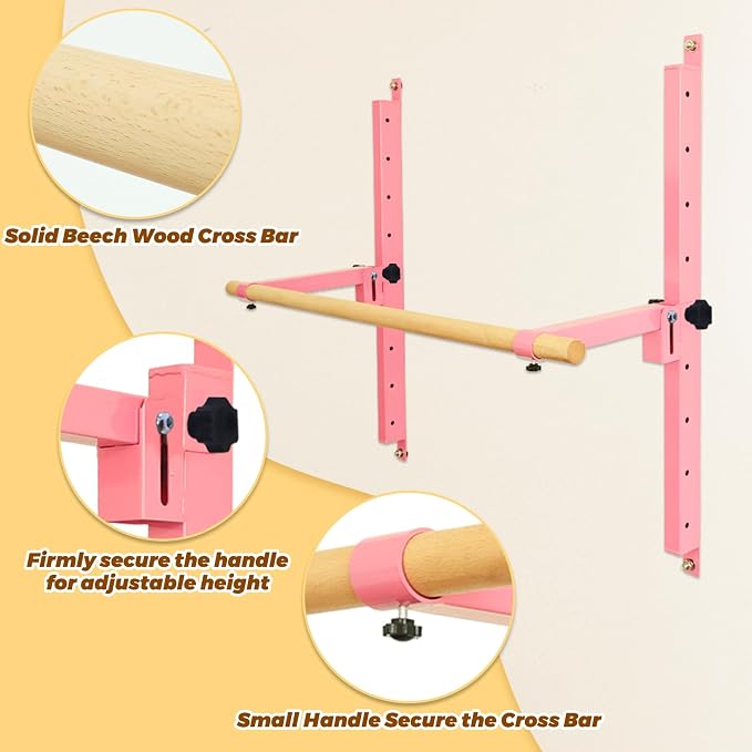 Seliyoo Ballet Barre Wall Mount,Height Adjustable Dance Bar | 4 FT /5FT Portable Solid Beech Wood Bar,Ballet Stretching and Barre Workout, Kids and Adults, Easy Install