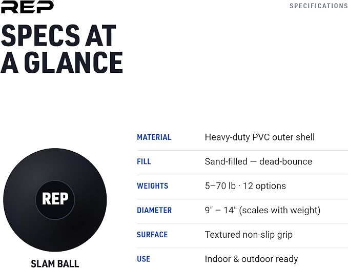 REP Weighted Slam Balls | Exercise and Fitness Balls for Strength Training, Soft Rubber Grip, Non-Bounce Medicine Ball | Cross Fit, Home Gym, Fitness, and Core Workouts