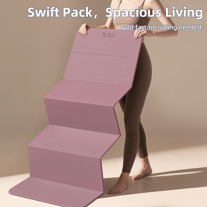 ILILI Foldable Yoga Mat 10mm, Extra Thick, Extra Long, 75x26x0.4 Inch, TPE | Non-Slip Grip, Easy Carry&Storage, Comfort Cushion, SGS Safe, Suitable for Yoga, Pilates, Home Exercise&Outdoor Travel