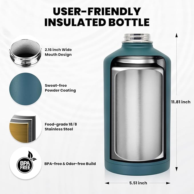 RAYMYLO One Gallon Water Bottle Insulated, Triple Walled Vacuum Stainless Steel