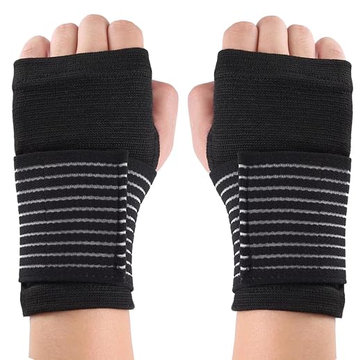 Palm Brace Wrist Support Sleeves (1 Pair), Everyday Use Wrist Brace, Compression Carpal Tunnel for Wrist Pain Relief, Fitness Gloves, Sports Glove, Wrist Brace for Men and Women (Black with straps)