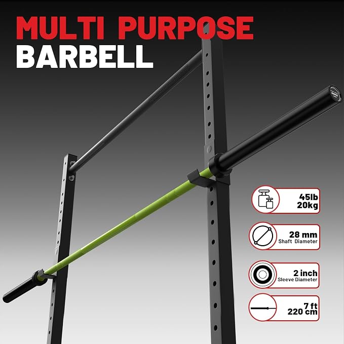 PAPABABE 7ft Barbell 45lb Olympic Barbell 1000/1500lbs Capacity Home Gym | 7ft 45lb 2" Olympic Barbell, 1000/1500lbs Capacity, Hybrid Needle Bearings & Bushings for Squat Curl Deadlift