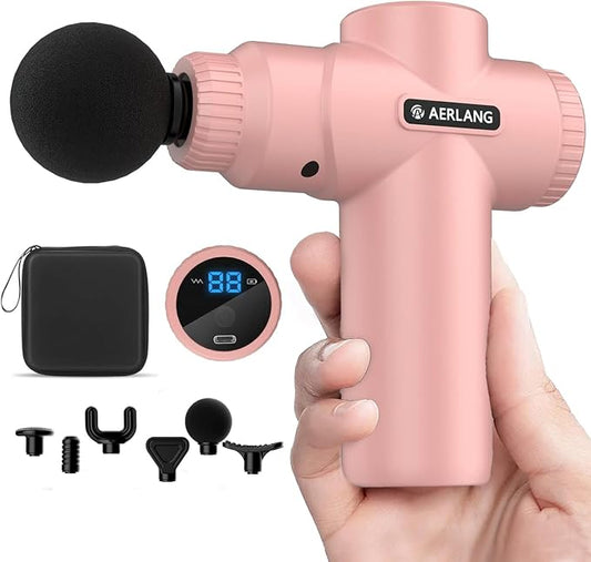 AERLANG Birthday Gifts for Women Mini Portable Massage Gun Deep Tissue Pink | Muscle Massager Handheld Percussion travel Massage Gun with 6 Heads for Back pain relief Comes with a carrying case