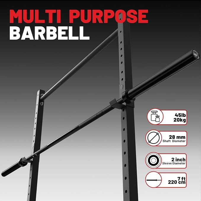 PAPABABE 7ft Barbell 45lb Olympic Barbell 1000/1500lbs Capacity Home Gym | 7ft 45lb 2" Olympic Barbell, 1000/1500lbs Capacity, Hybrid Needle Bearings & Bushings for Squat Curl Deadlift