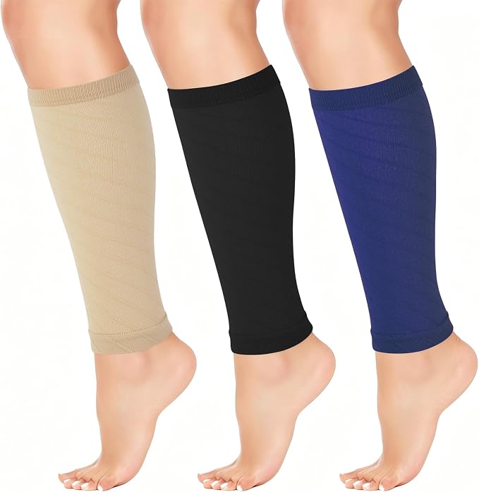 Junely 3 Pairs Calf Compression Sleeve for Men and Women | Running Athletic Nurses Work Support Travel Flight Sports