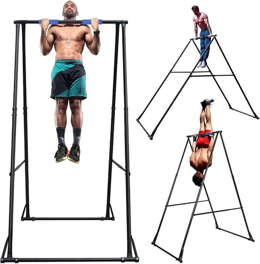 KT TOES DON'T TOUCH GROUND Foldable Free Standing Pull Up Bar Stand Sturdy Power Tower Workout Station For Home Gym Strength Training Adjustable Pullup Fitness Equipment Multifunctional Exercise Rack