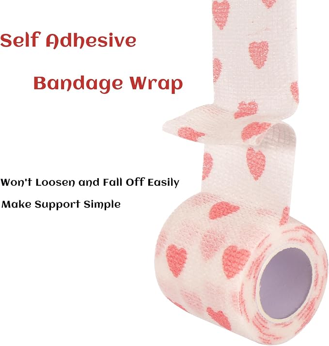 24 Rolls Elastic Self Adhesive Bandage Wrap 2 inch, Breathable Non Woven Cohesive Bandage, Vet Wrap for Dogs, Ankle Sprains Swelling Tape, Sports Athletic Tape (White Heart)