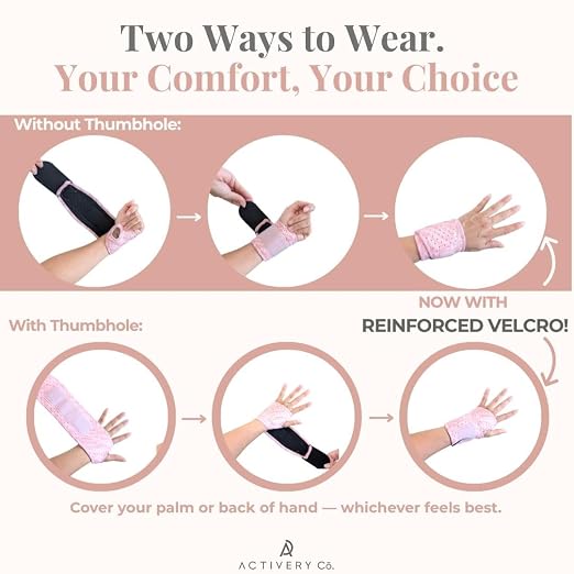 Carpal Tunnel Wrist Brace Left Hand, Right Hand for Women, Day or Night Compression Wrist Support Brace for Fitness, Keyboard Use, or Overnight Support, 2 Pack, Pink Zebra Print