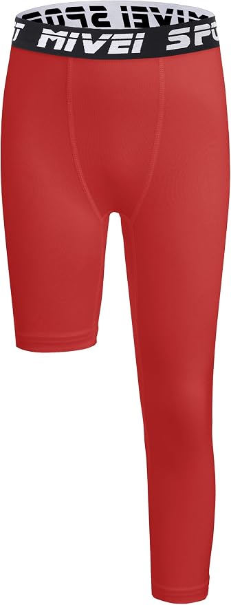 MIVEI One Leg Compression Tights Youth Boys Basketball Leg Sleeve | Kids Compression Pants Girls' Single Leg Tights 3/4 Leggings for Baseball Softball Soccer Running Football, Sports Base Layer