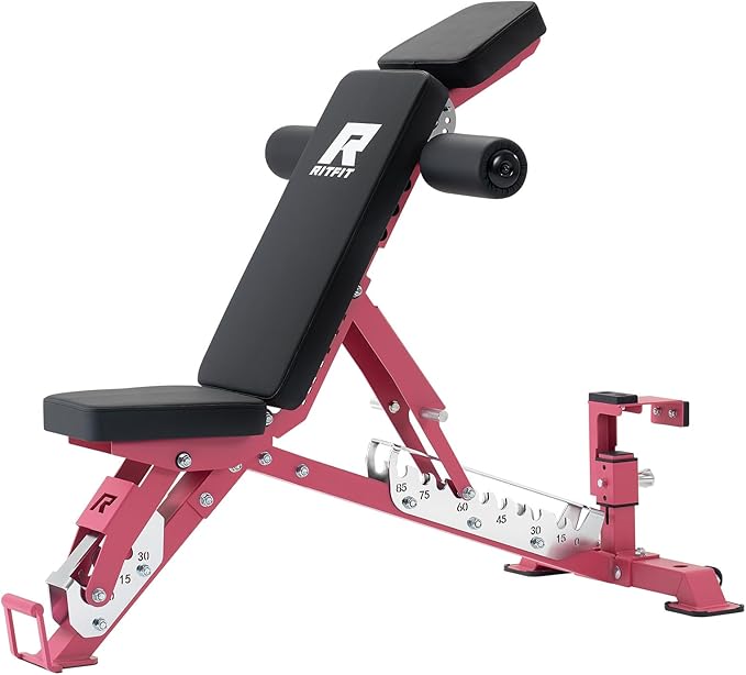 RitFit 3-Section Adjustable Weight Bench for Home Gym, 1600LB Capacity | Incline Decline Flat, 10 Backrest & 5 Headrest Positions, Full Body Strength Training with 14GA Steel Frame