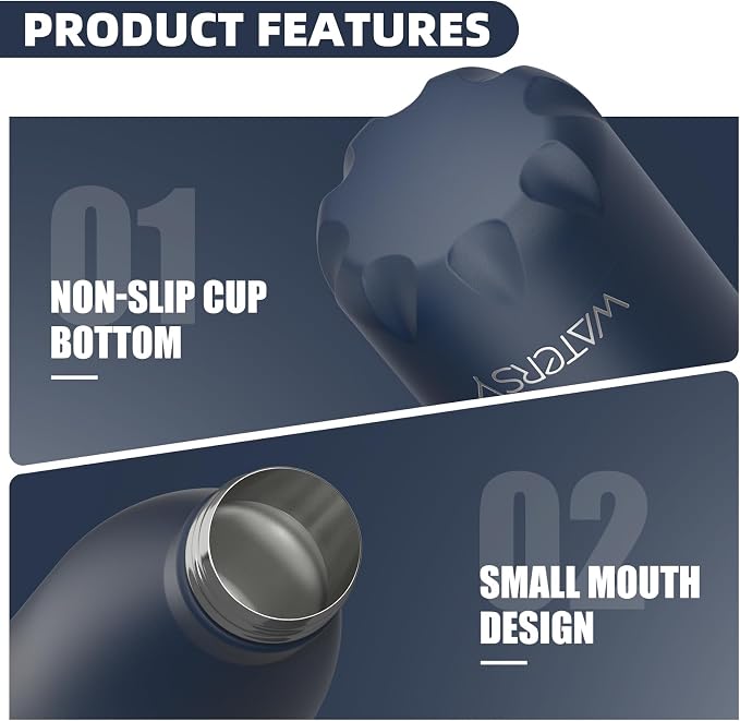 WATERSY Stainless Steel water bottles,17oz/500ml Insulated Water Bottle | Cobalt metal water bottle Keeps Drink Cold and Hot,Blue BPA Free kids water bottles for School,Gym,Travel,Sports