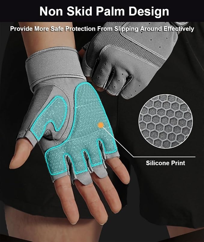 SUJAYU Workout Gloves for Men Women, Anti-Slip Fingerless Gloves for Weightlifting, Mens Workout Gloves Weight Lifting Gloves Gym Gloves for Men, Exercise Gloves Gym Accessories for Men