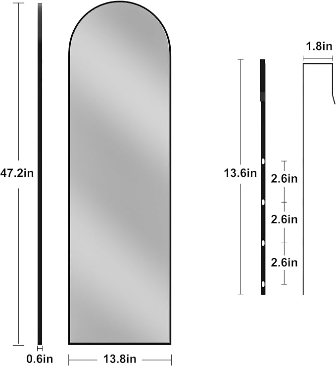 Vlush Door Mirror, Full Length Mirrors Over The Door, 14'' x 48'' Hanging/Rectangular Wall Mirror, Wall-Mounted/Hanging/Leaning, Home Decor,(Black)