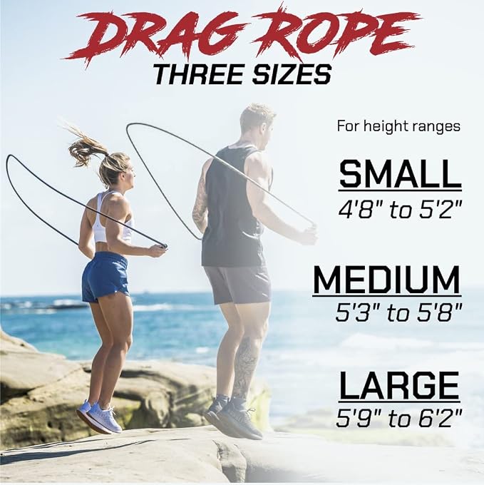 Rx Smart Gear Drag Jump Rope w/Non Slip Ergonomic Handles - Weighted Polypropylene Rope for Fitness & Exercise, Cardio Workout, WOD | Speed Jumping Rope for Men & Women