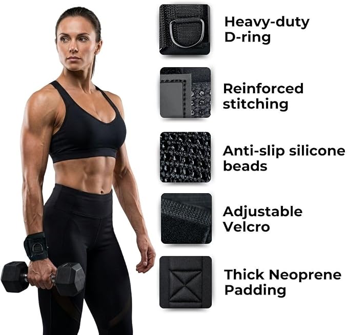 Weight Lifting Straps with D Ring - Gym Straps with D Ring | Cuffed D Rings, Padded Wrist Support, Fits All Cable Machines, Unisex, Anti Slip, Heavy Duty Weight Lifting Straps