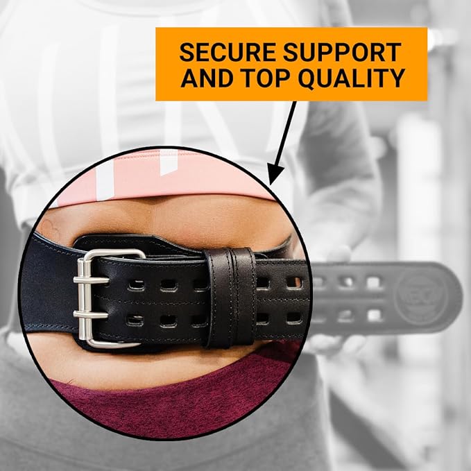 WARM BODY COLD MIND Leather Weight Lifting Belt 4" Adjustable Belt with Buckle for Workout, Squats, Gym, Powerlifting, Olympic Weightlifting, Strength Training. Waist/Back Support