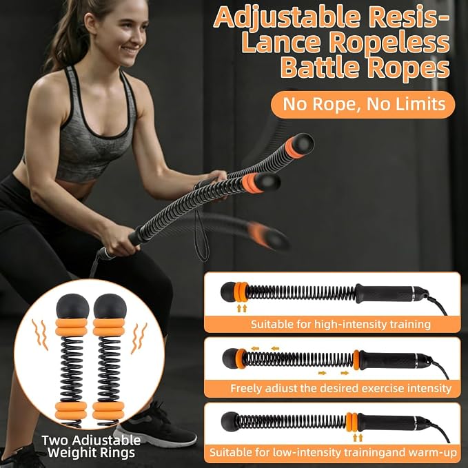 Cordless Battle Ropes - Adjustable Cordless Training Rope with Wrist Wraps, Heavy Duty Battle Ropes for Home Gym HIIT & Full Body Strength Training Men Women
