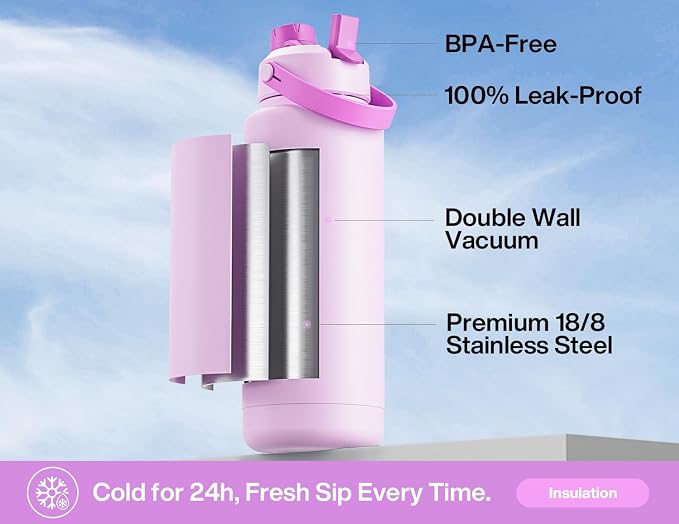 POWCAN 40 oz Insulated Water Bottle with 2-in-1 Straw and Spout Lid, Keep Cold 24H, Leak-Proof, BPA-Free, Double Wall Stainless Steel Water Bottle for Sports, Travel, Gift, School (Heirloom Garden)