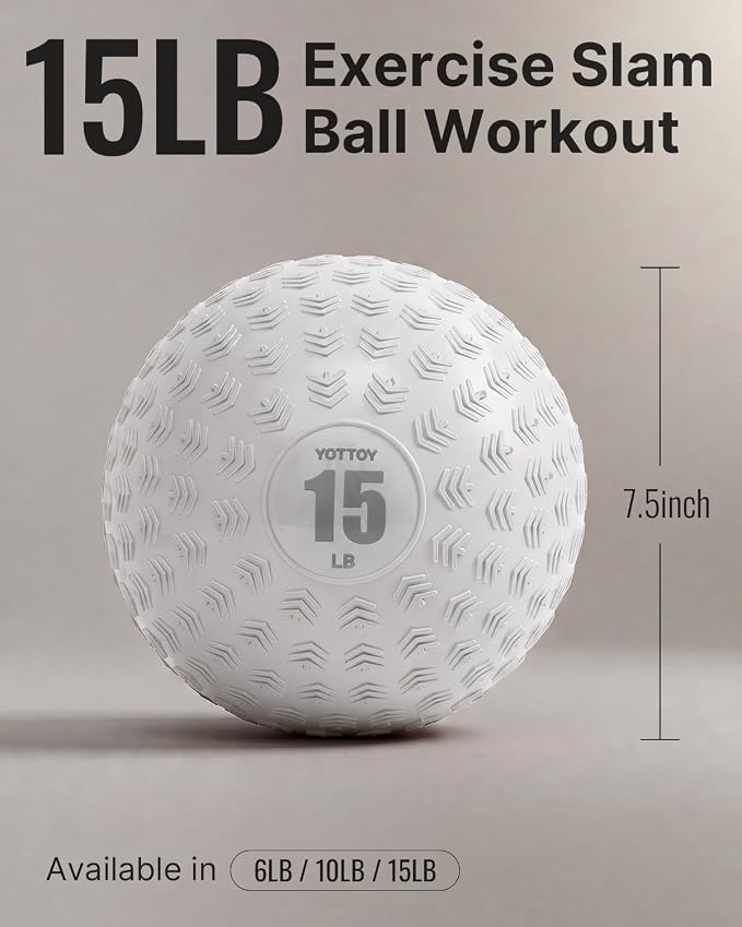 YOTTOY Slam Ball Medicine Ball, Sand-Filled No Bounce Weighted Ball with Textured Grip for Exercise, Strength Conditioning, Cardio, Core Workouts and Cross Training