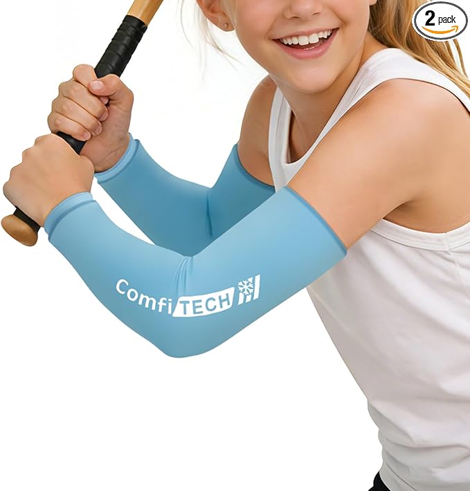 ComfiTECH Youth Full Arm Elbow Ice Pack Wrap, Tennis Cold Sleeve, Medium | Flexible Gel Ice Sleeve for Teen Golfers Arm, Pitchers Throwing Recovery, Reusable Brace for Forearm Wrist Muscle Discomfort