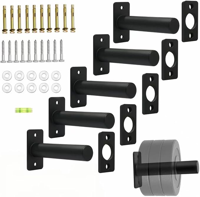 Wall Mounted Weight Plate Rack, Olympic Weight Plate Holder, 2-Inch | Heavy-duty steel organizer for home gym and garage gym use supports 275 lb with hardware for wood studs or concrete.