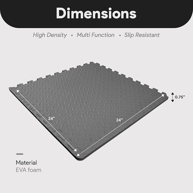 BalanceFrom Puzzle Exercise Mat 3/4" Thick, EVA Interlocking Foam Floor Tiles for Home Gym, Mat for Home Workout Equipment, Floor Padding for Kids, Gray, 24 in x 24 in x 3/4 in, 96 Sq Ft - 24 Tiles | Tiles for Home Gym, Mat for Home Workout Equipment, ...