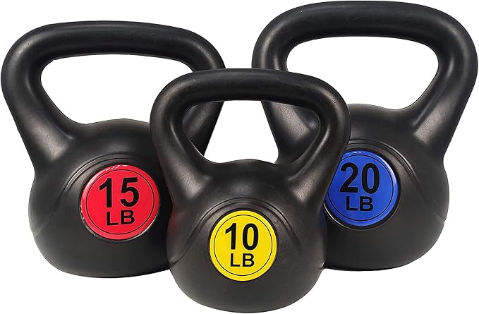 BalanceFrom Vinyl Kettlebell Set, 30/45/50/75 Pound Options – Cement-Filled Strength Training Weights with Ergonomic Grip and Color Coding for Full Body Fitness at Home or Gym