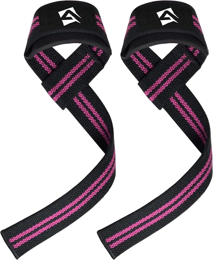 AQF Weight Lifting Straps, Padded Cotton Gym Wrist Straps for Deadlifts | 23" Extra-Long, Heavy-Duty Webbing, 5mm Neoprene Cushioning, Open-Loop Design, Sold as Pair, Ideal for Rows & Pull Workout
