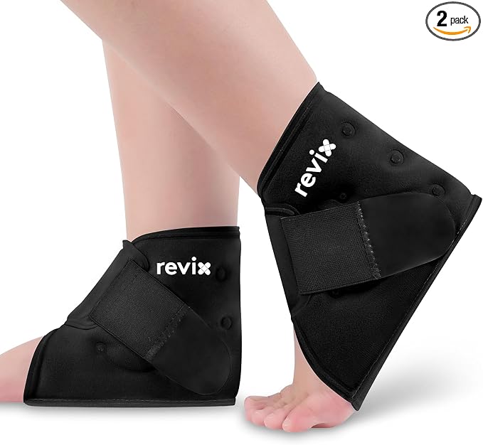 REVIX Ankle Ice Packs Wrap, Flexible Gel Cold Compression, 2 Packs | Reusable Ice Pack for Foot with 20-Min Cold for Achilles Tendonitis, Sprained Ankle, Sport Recovery, Heel Spurs and Swelling