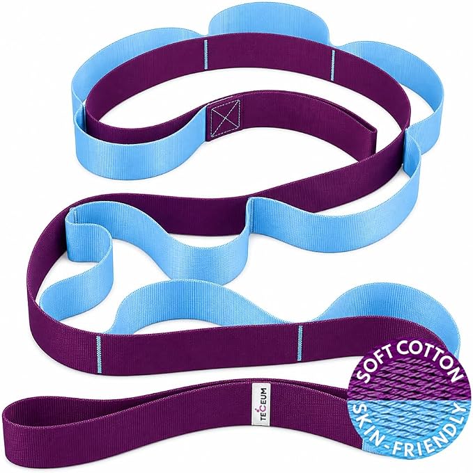 TECEUM Stretching Strap with 10 Loops for Physical Therapy & Rehab | Non-Elastic Yoga Stretch Band for Hamstring, Leg, Hip & Knee Rehab, Pilates, Flexibility & Mobility Exercises for Men & Women