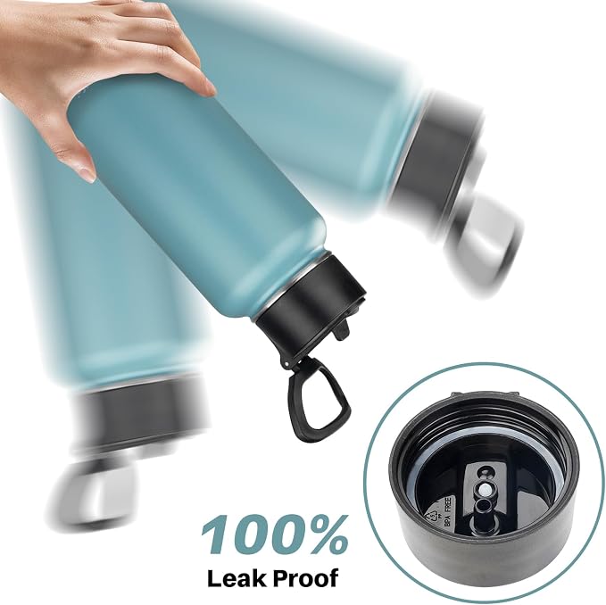 Insulated Water Bottle With Straw,32 oz Vacuum Insulated Stainless Steel Sports Water Flask,Keeps Cold and Hot,Metal Water Bottle Wide Mouth for Gym Travel Camping (Mayan blue)