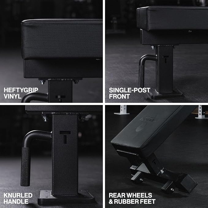 Titan Fitness TITAN Series Single Post Flat Bench, Rated 1,200 LB, 4" Thick HeftyGrip Vinyl Pad, Dedicated Home Gym Competition Weightlifting & Strength Training Utility Bench