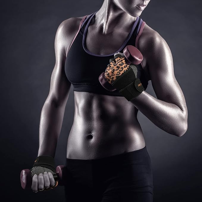 Workout Gloves for Women Men with Wrist Wrap Support Weight Lifting Gloves | Padded Gym Gloves for Weightlifting, Exercise, Crossfit, Resistance Training, Wrist Protection, Full Palm Grip, Fingerless