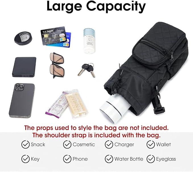 sportsnew 40oz Insulated Crossbody Water Bottle Bag Gym Hiking Phone Pocket | Water-resistant Lining, Padded Strap, Top Handle, Drawstring, Phone Pocket, Elastic Slots, Built-In Key Clip for Gym Walking