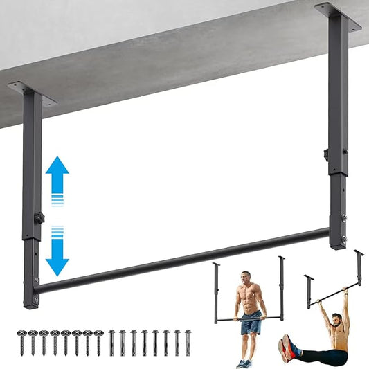 Kipika 48" Ceiling Mounted Pull Up Bar, Heavy Duty Multi-Grip Chin Up Bar,Mounted Pullup Bar, Adjustable Height, Pull Up Bands for Chin Ups & Body Stretching, Ideal for Home Gym and Strength Training