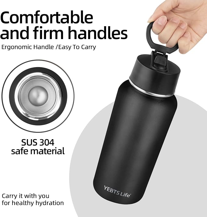 Insulated Water Bottle With Straw,32 oz Vacuum Insulated Stainless Steel Sports Water Flask,Keeps Cold and Hot,Metal Water Bottle Wide Mouth for Gym Travel Camping (Purple/Pink/Yellow/Black)