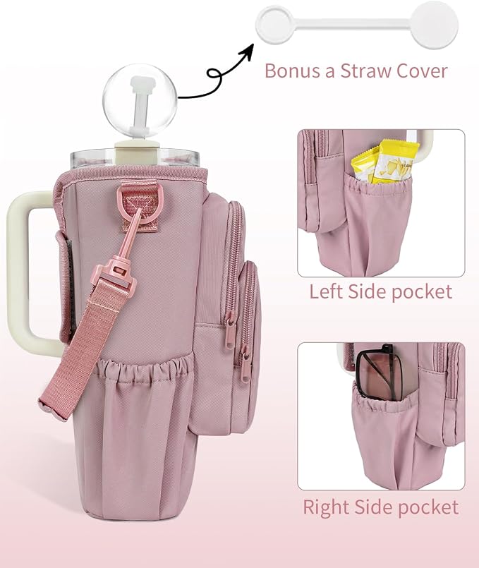sportsnew 30/40oz Crossbody Water Bottle Holder Anti-Tip Tumbler Carrier | Lightweight Bottle Sling Fits Handled Tumbler w/ Phone Pocket, Adjustable Strap, Insulated Lining, Hands-free for Hiking Gym