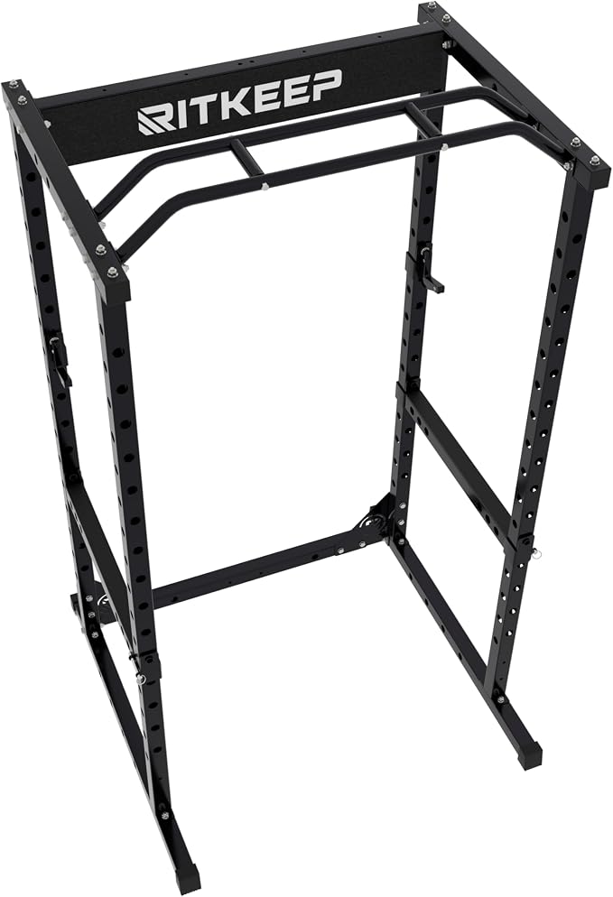 RitKeep Power Rack, Adjustable Multi-Function Squat Rack for Home Gym | 3-in-1 Power Cage with 1200LB Capacity, J-hooks, safety bars and multi-grip pull-up bar for strength training -RMAX 2250