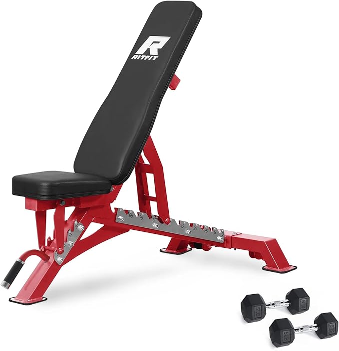 RITFIT Adjustable Weight Bench, Incline Decline Flat, 1300LB Capacity | Full Body Workout Bench for Home Gym Strength Training, 10 Backrest Positions, 3 Seat Angles, Heavy Duty Steel Frame