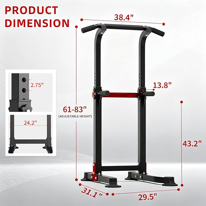 Pull Up Bar, Multifunction Power Tower Dip Bar Station Home Gym Strength Training Workout Equipment for Pull-up Push-up Dips