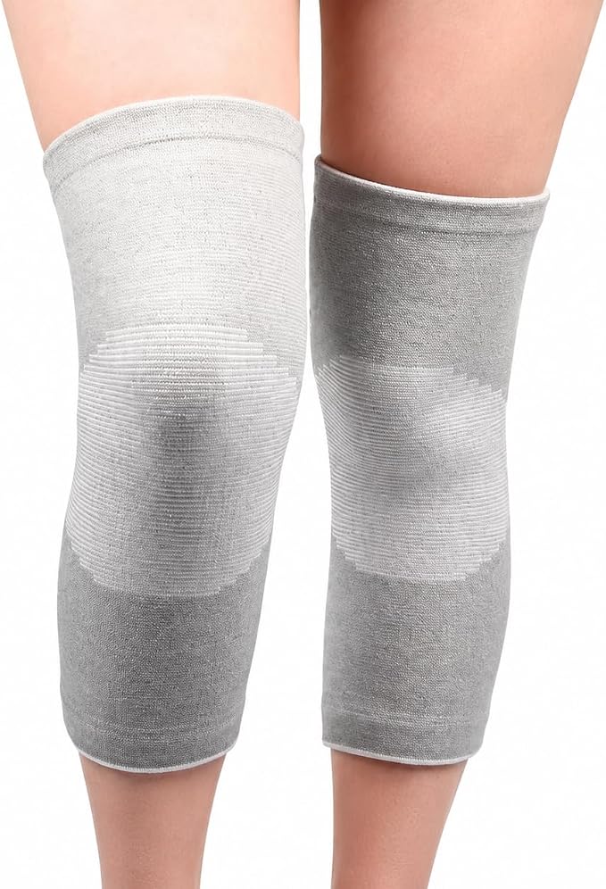 Bamboo Compression Knee Sleeves for Men and Women—Bamboo charcoal blend material provides soothing warmth and joint stability; offers moderate compression, suitable for daily activities