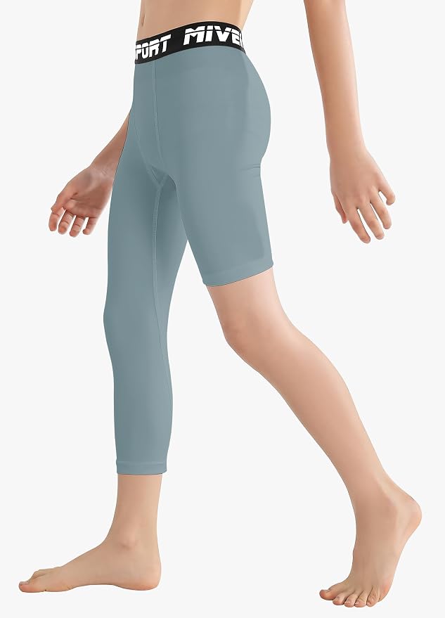 MIVEI One Leg Compression Tights Youth Boys Basketball Leg Sleeve | Kids Compression Pants Girls' Single Leg Tights 3/4 Leggings for Baseball Softball Soccer Running Football, Sports Base Layer