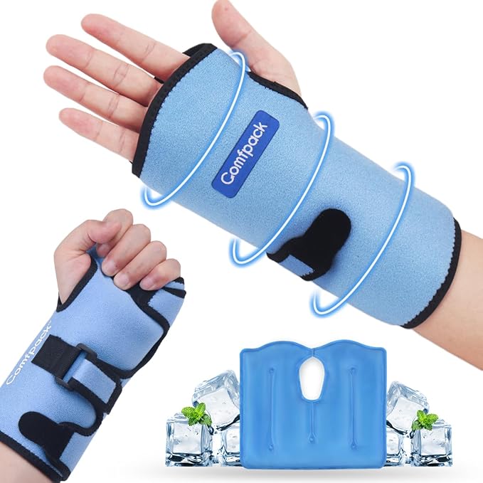 Wrist Ice Pack Wrap for Carpal Tunnel Relief with Gel Ice Pack | Hot Cold Compression Wrist Brace for Injuries, Rheumatoid, Tendinitis, Swelling, Surgery Recovery, Detachable Gel Inserts