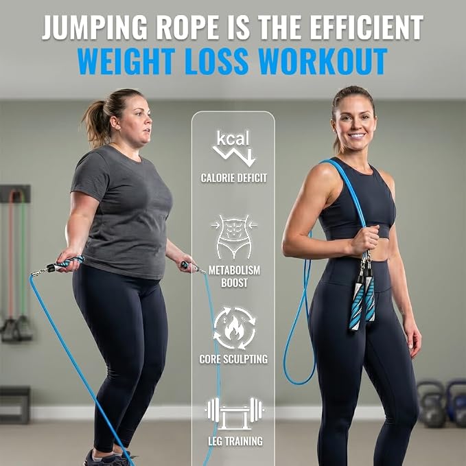 HEREROPE Weighted Jump Rope for Men Women Interchangeable 1/6lb 1/4lb 1/2lb Heavy Jump Rope- Adjustable Length, Tangle Free, Smooth Ball Bearing, Anti-slip Grip, Skipping Rope for Weight Loss