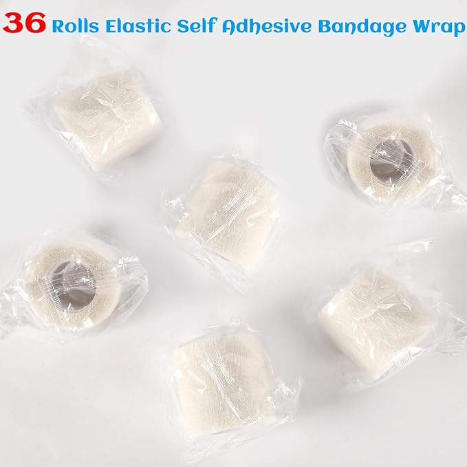 36 Rolls Elastic Self Adhesive Bandage Wrap 2 Inch, Breathable Non Woven Cohesive Bandage, Vet Wrap for Dogs, Ankle Sprains Swelling Self Stick Bandage Wrap, Sports Athletic Tape White