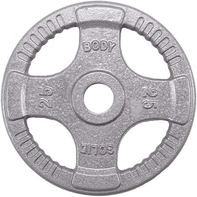 Body-Solid (OST255) Cast Iron Olympic Quad Grip Design Weight Plate Set - Free Weights, Dumbbell Plates, 2 Inch Standard Hole for All Barbell Types, 255 Pound Total Weight Sets