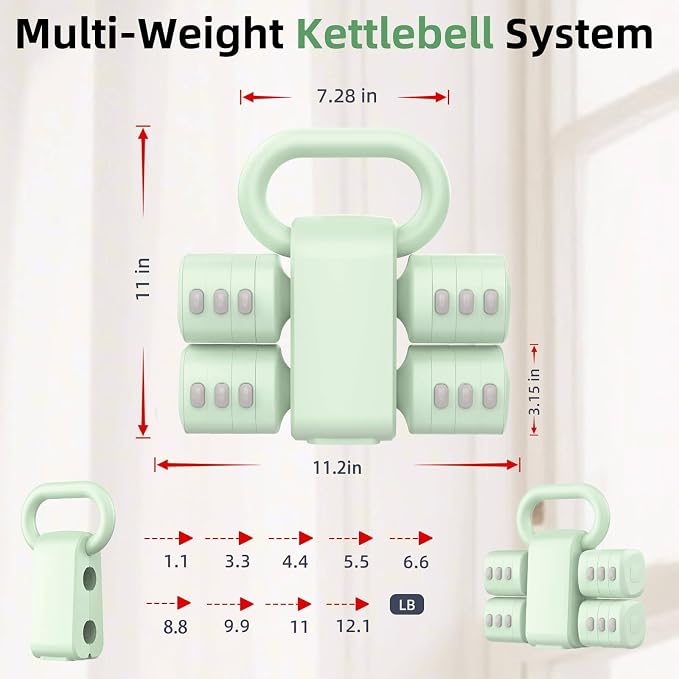 2-in-1 Adjustable Dumbbell Set, 4-Level Weights for Women | Convertible Dumbbell & Kettlebell, Adjustable 2.2-5.5lb Each, Quick-Change Button, Compact for Home Gym, Office & Outdoor