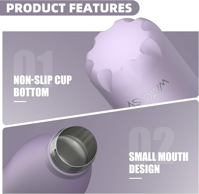 WATERSY Stainless Steel water bottles,17oz/500ml Insulated Water Bottle | Purple metal water bottle Keeps Drink Cold and Hot,BPA Free kids water bottles for School,Gym,Travel,Sports