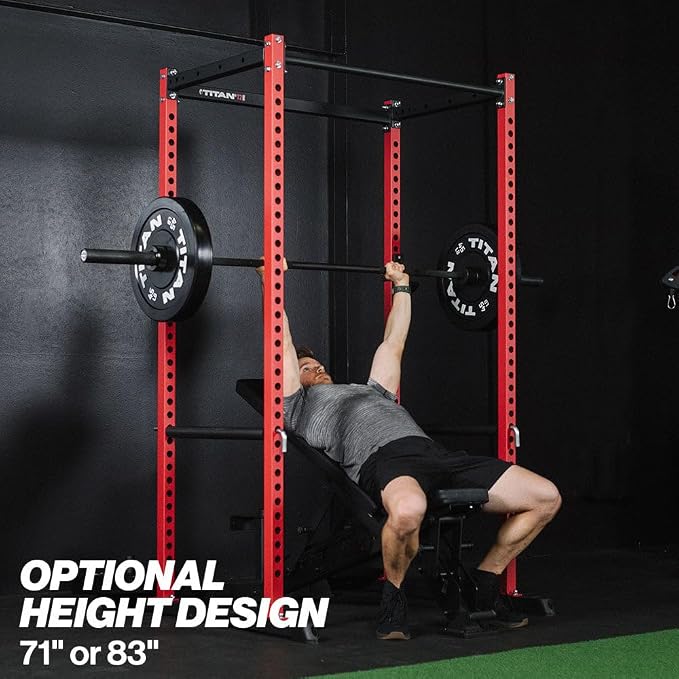Titan Fitness T-2 Series Short Power Rack, Skinny Pull Up Bar, Pin and Pipe Safeties, Standard J-Hooks, for Home Garage Gym Weightlifting and Strength Training