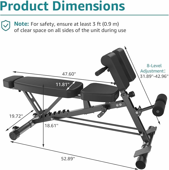 DUMOS Adjustable Weight Bench, 660 LBS Workout Bench Press with 2 Wheels | Heavy Duty Chest Press Machine for Home Gym with Hyper Back Extension, for Incline Decline Sit Up Flat